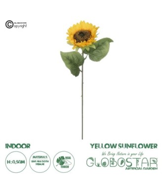 GloboStar® Artificial Garden YELLOW SUNFLOWER  BRANCH 21212 Τεχνητό Διακοσμητικό Κλαδί Ηλιοτρόπιο Κίτρινο Y50cm